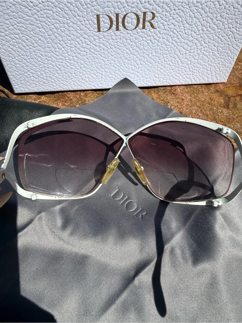 Vintage Dior oversized White Frame reader Sunglasses with Pink Gradient Lenses